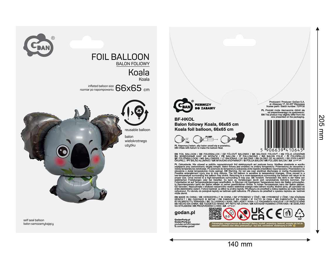 Koala foil balloon, 66x65 cm
